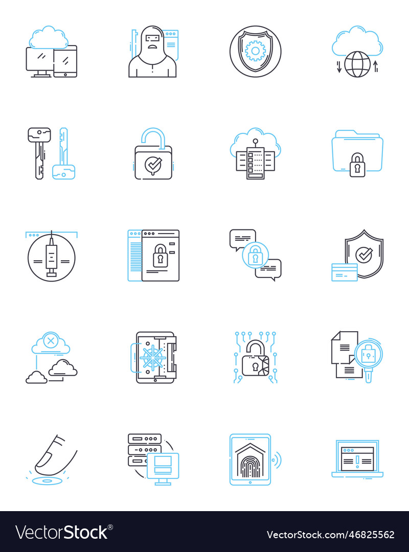 Internet security linear icons set firewall vector image Internet security linear icons set firewall