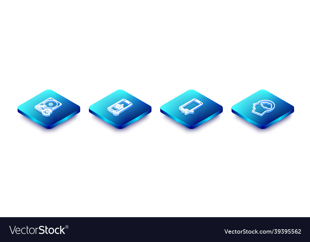 Set isometric line hard disk drive with clockwise vector image Set isometric line hard disk drive with clockwise