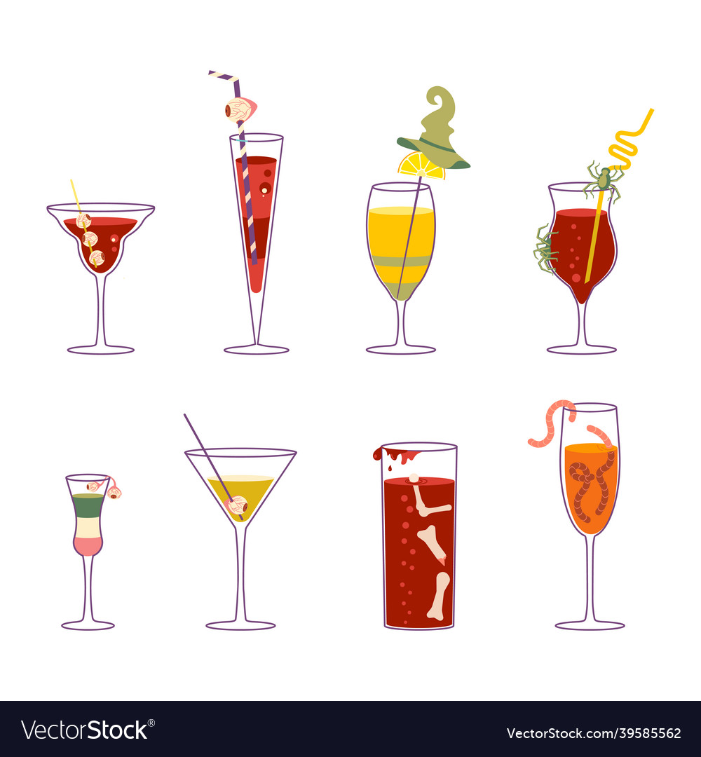 Set of various zombie cocktail glasses