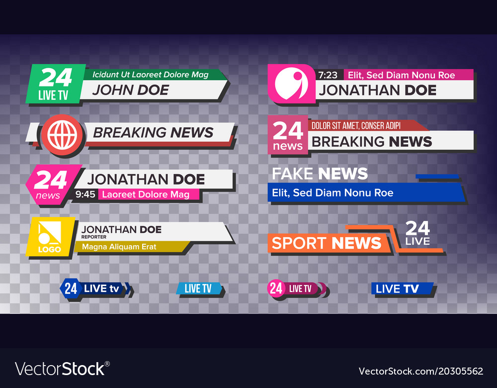 Tv news bars set news banner for Royalty Free Vector Image