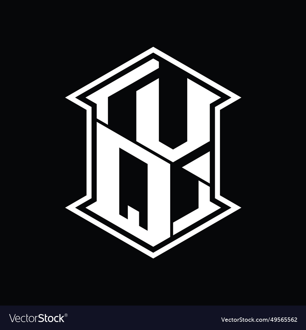 Vq logo monogram hexagon shield shape up and down