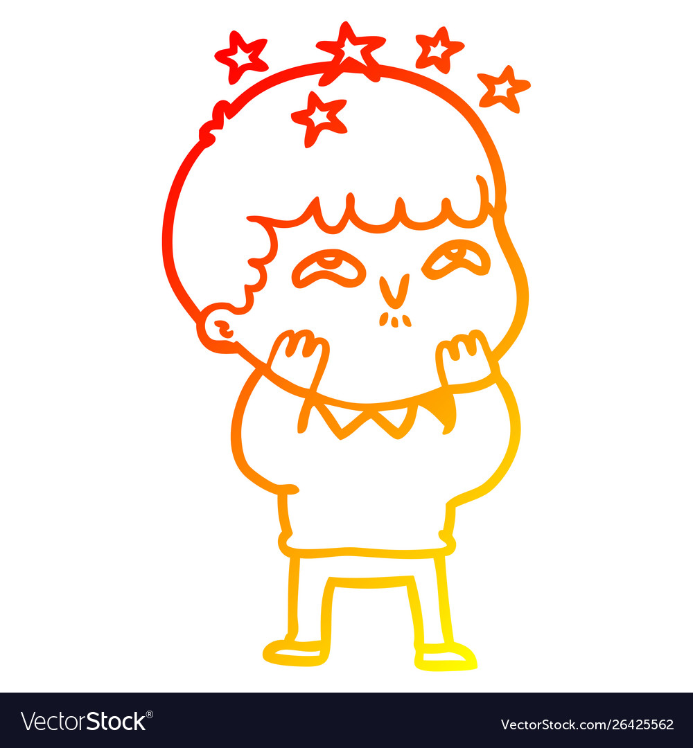 Warm gradient line drawing cartoon amazed boy Vector Image