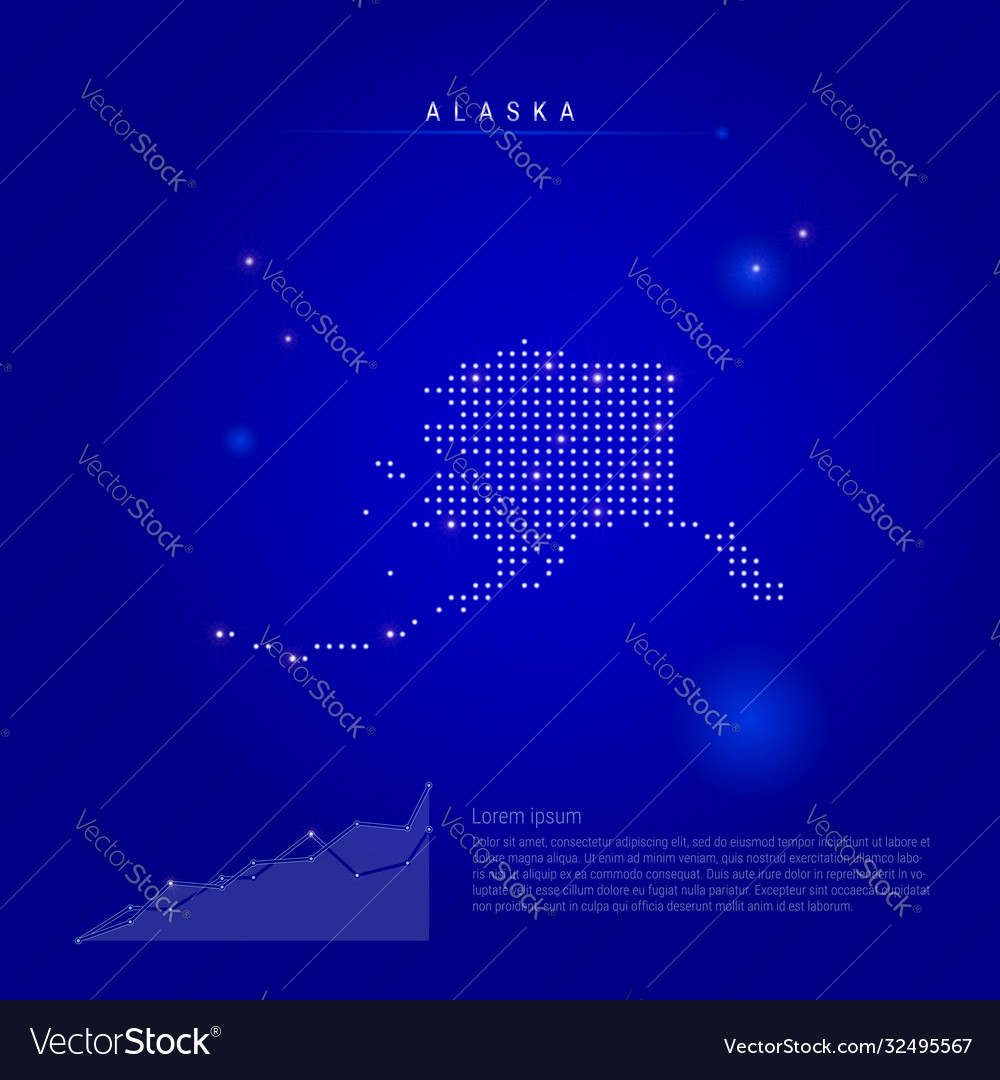 Alaska us state illuminated map with glowing dots