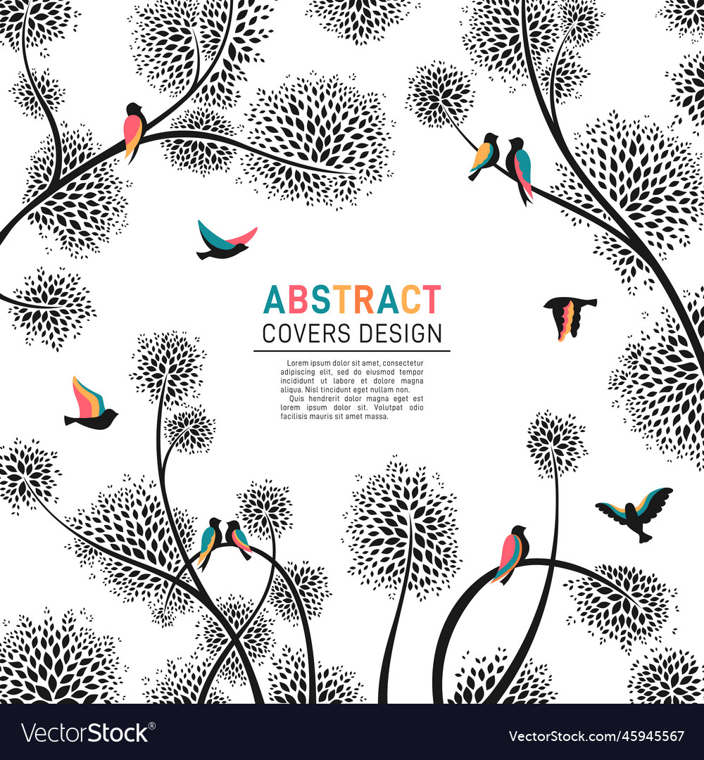 Bird tree abstract square template exotic pattern vector image Bird tree abstract square template exotic pattern