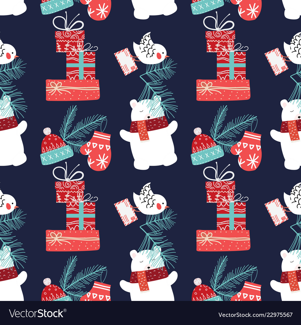 Cute christmas and new year seamless pattern vector image Cute christmas and new year seamless pattern
