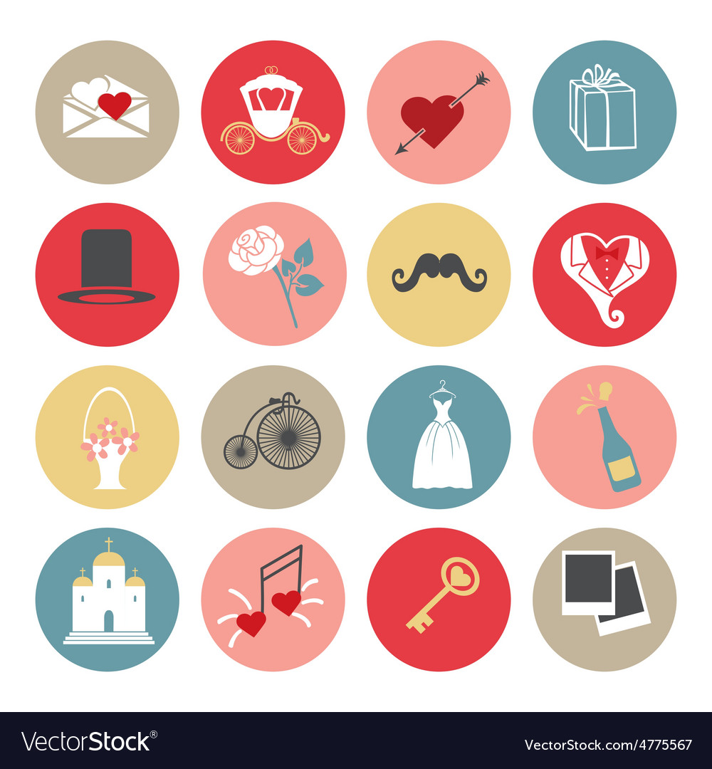 Cute flat wedding icons set for web and mobile Vector Image