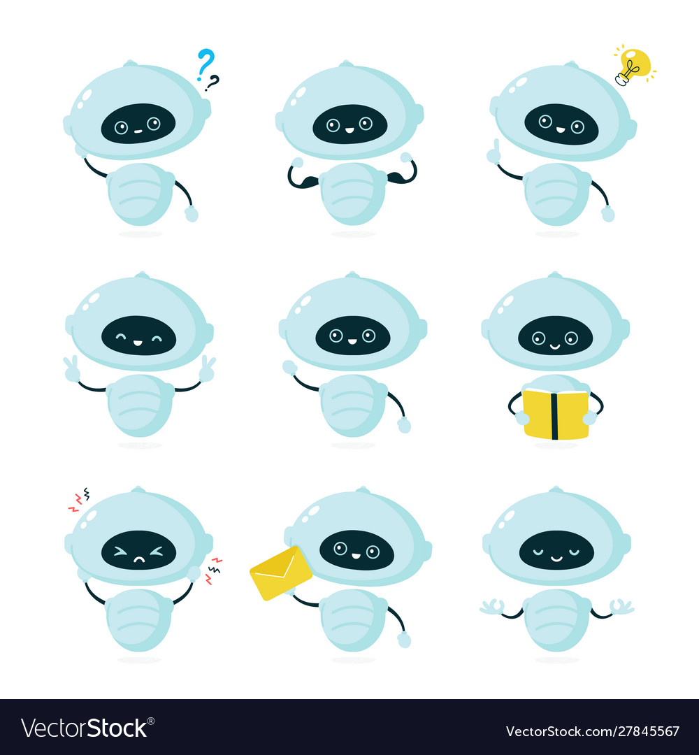 Cute smiling robot bot set collection