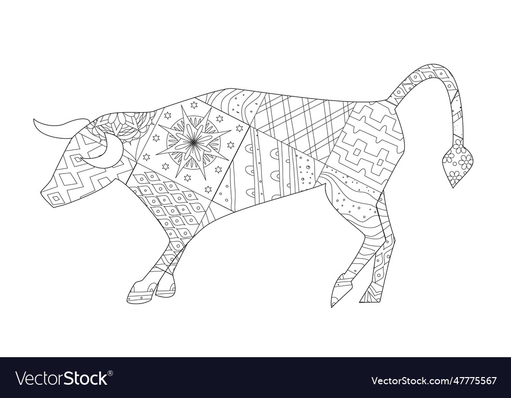 Decorated pretty bull with patchwork pattern vector image Decorated pretty bull with patchwork pattern