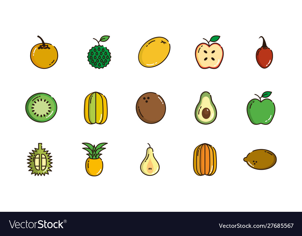 Fresh nutrition harvest fruits icons set