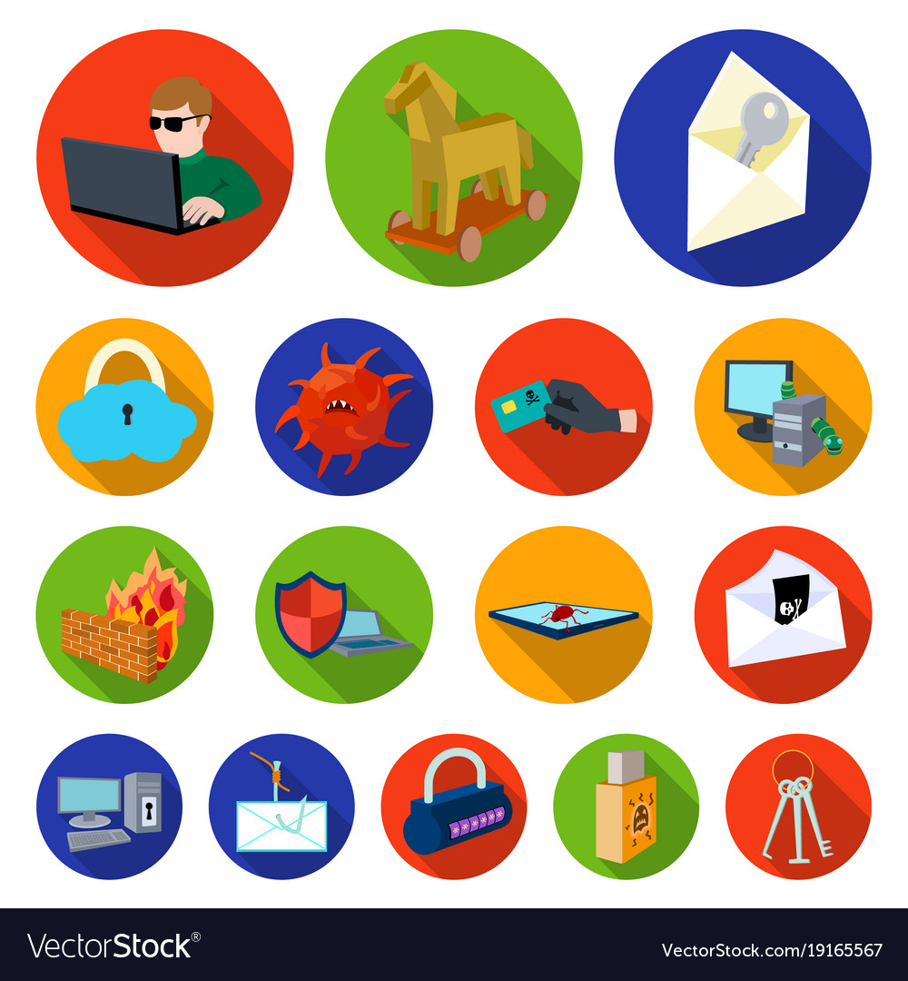 Hacker and hacking flat icons in set collection