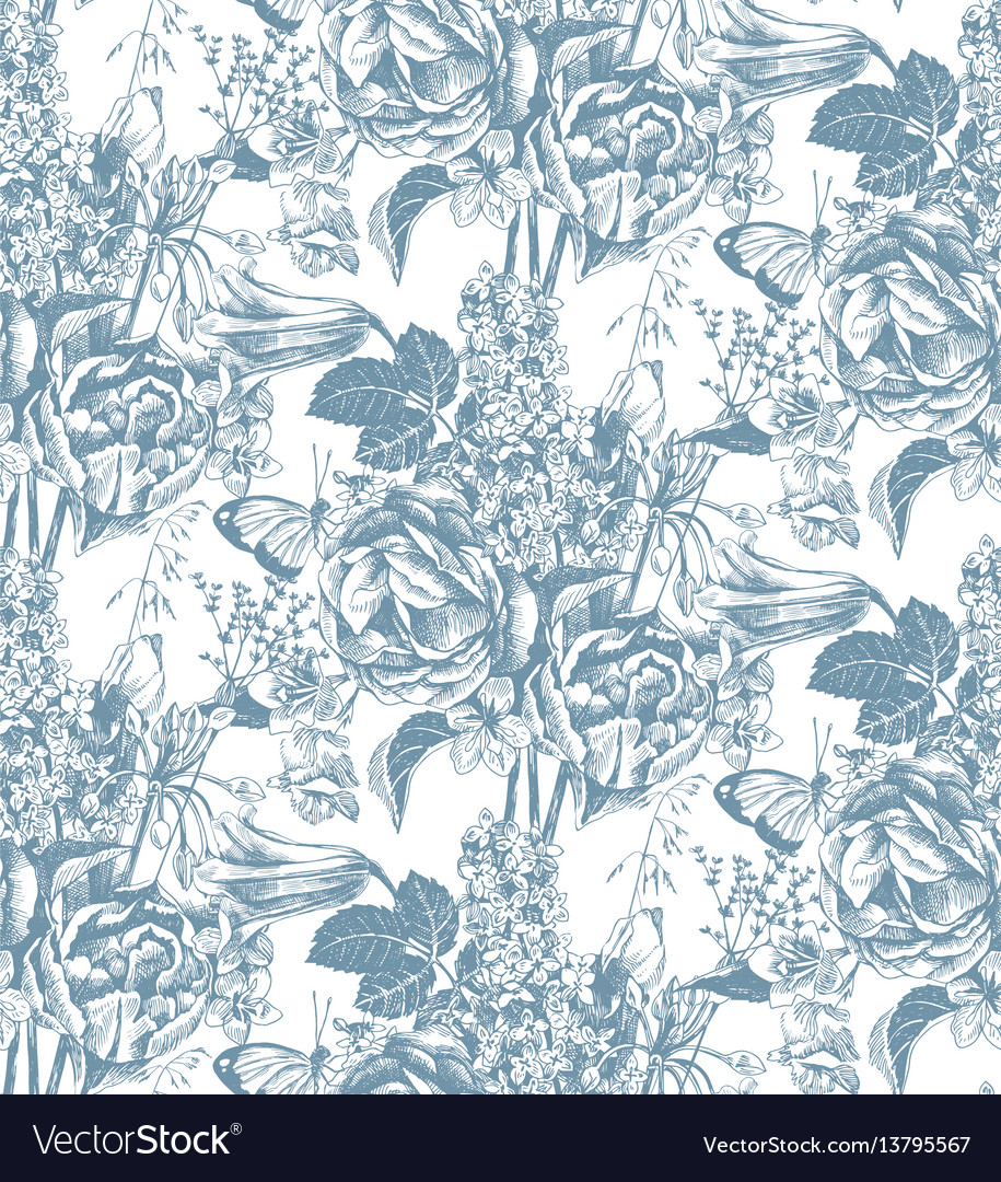 Seamless pattern with hand drawn garden flowers vector image Seamless pattern with hand drawn garden flowers
