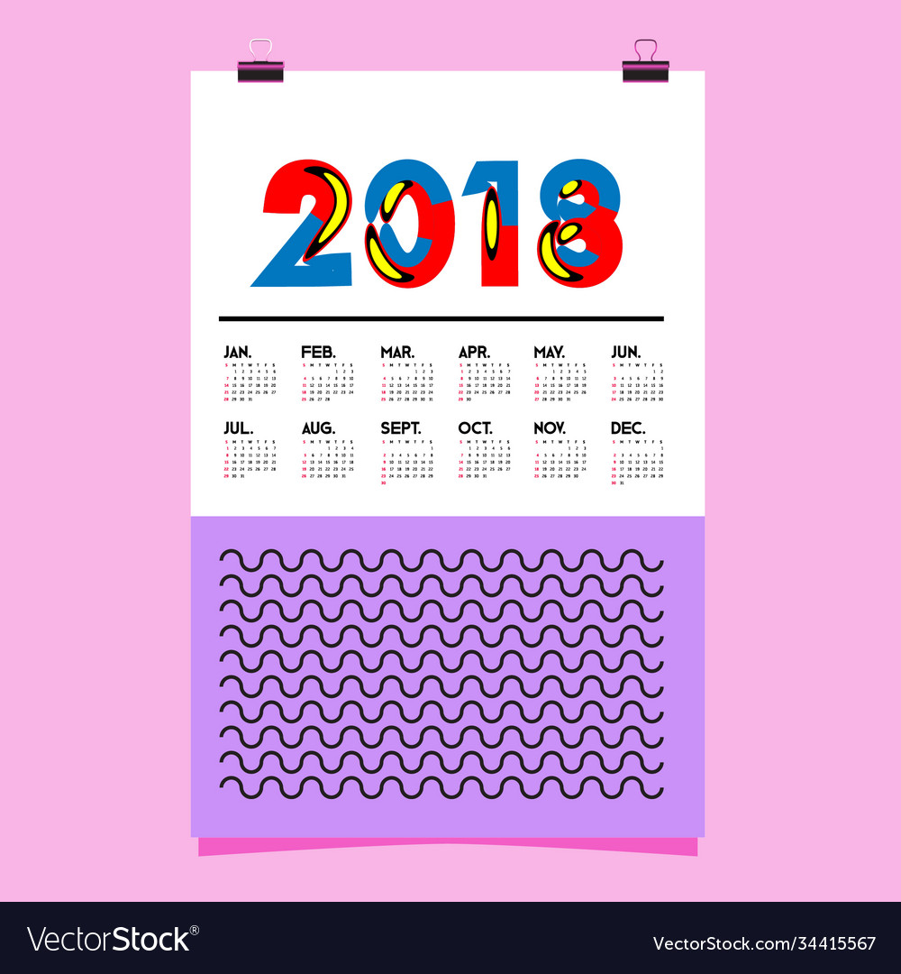 Set Wall Calendar 2018 Template Design Royalty Free Vector 9993