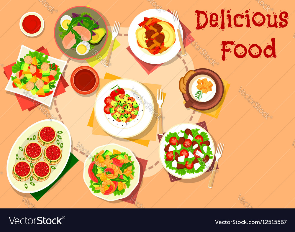 Snack salad dishes icon for healthy food design