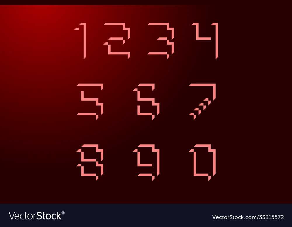 Font numbers cubic with shadows red color vector image Font numbers cubic with shadows red color