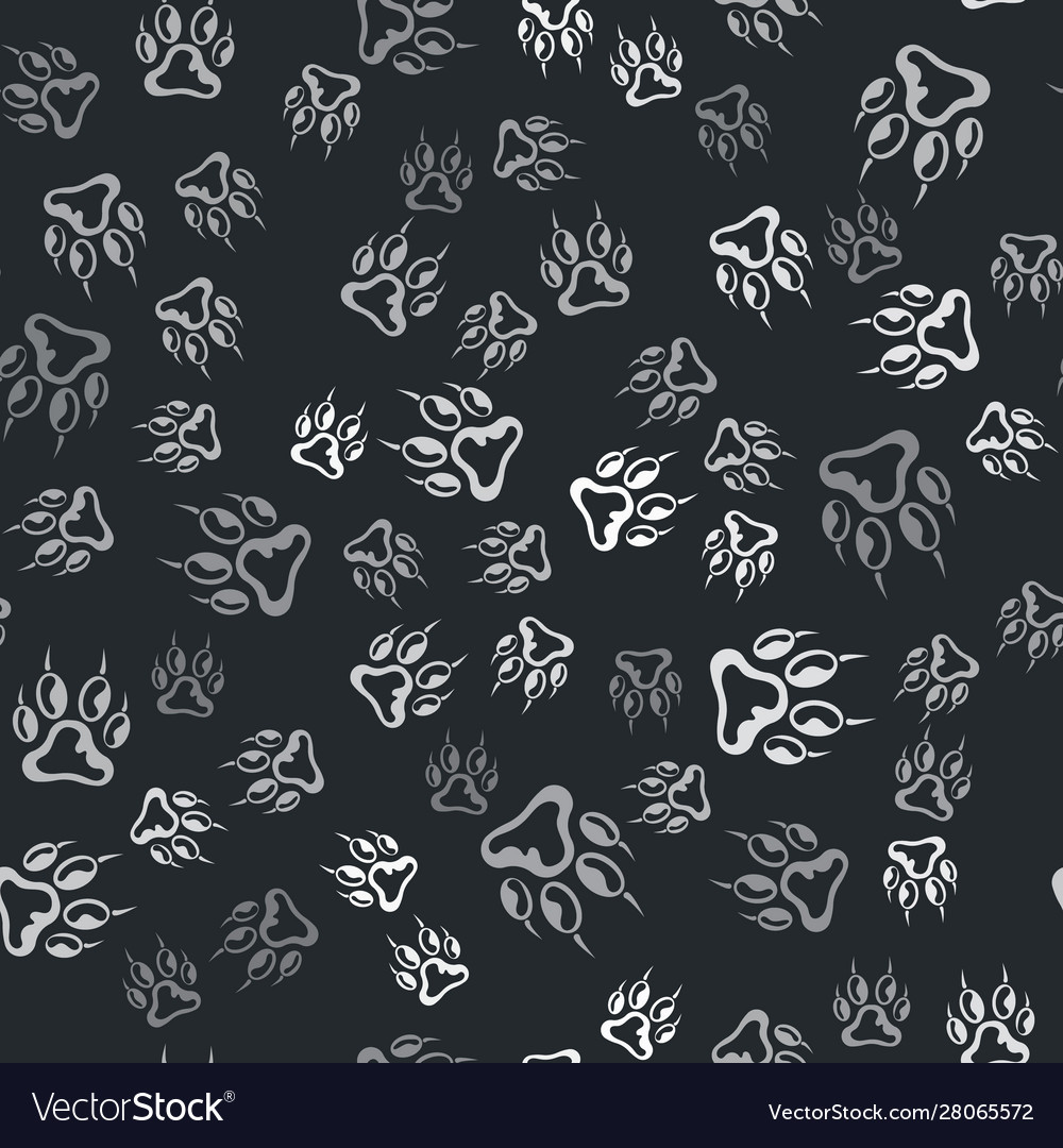 Grey paw print icon isolated seamless pattern vector image Grey paw print icon isolated seamless pattern