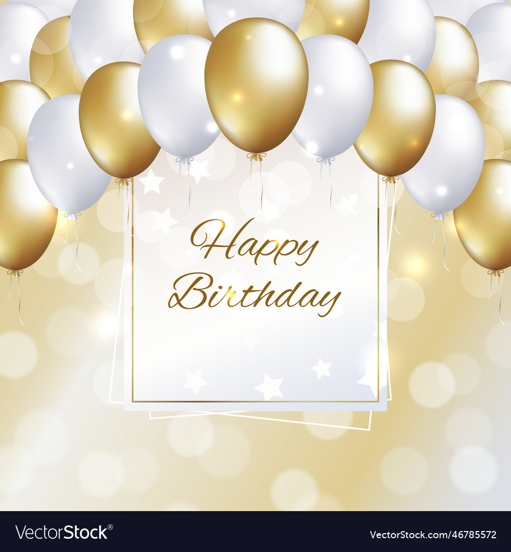 Happy birthday card with golden and white Vector Image