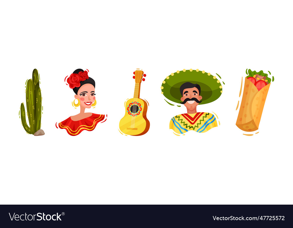 Mexican symbols and attribute with cactus man