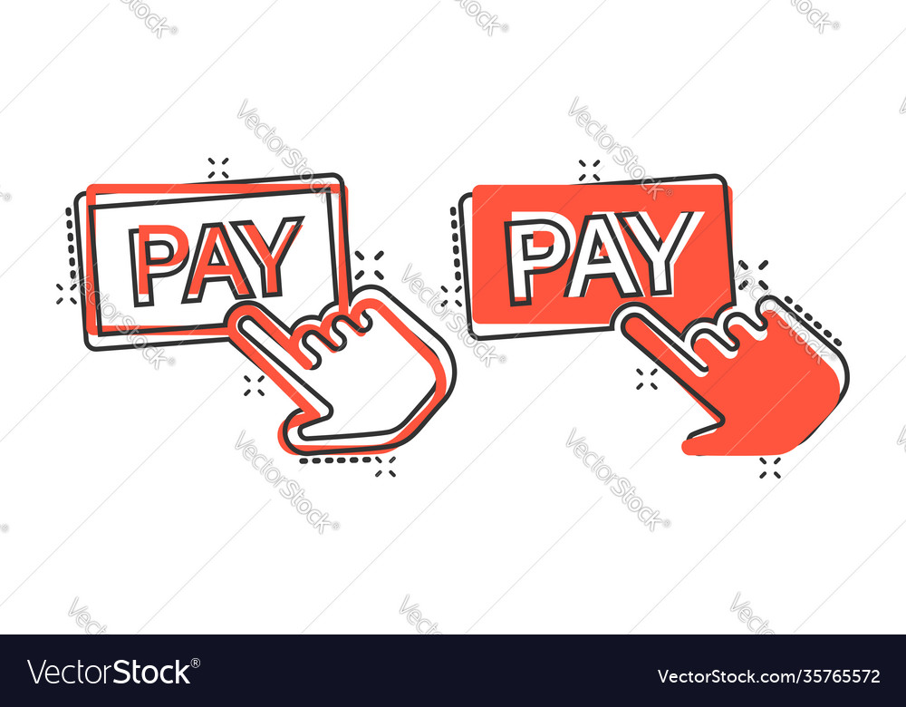 Pay shop icon in comic style finger cursor