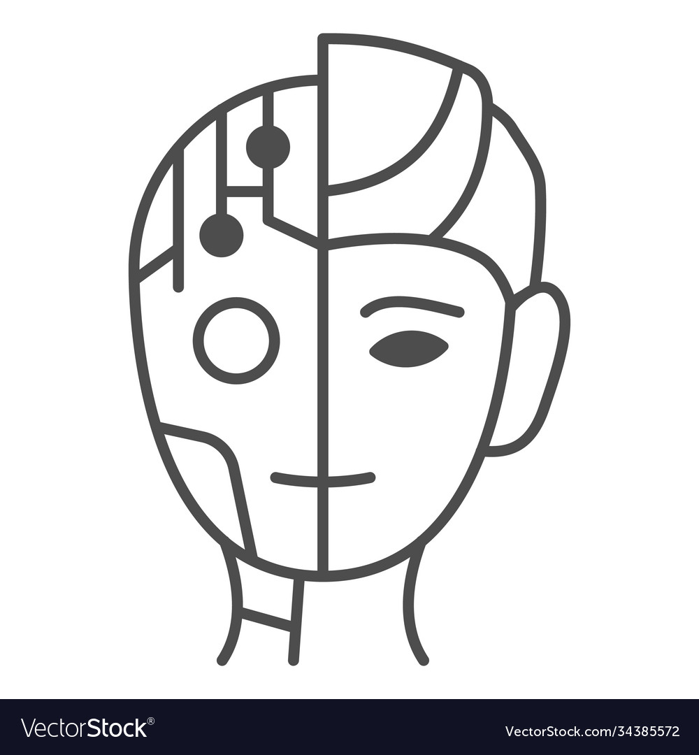 Robot man thin line icon robotization concept