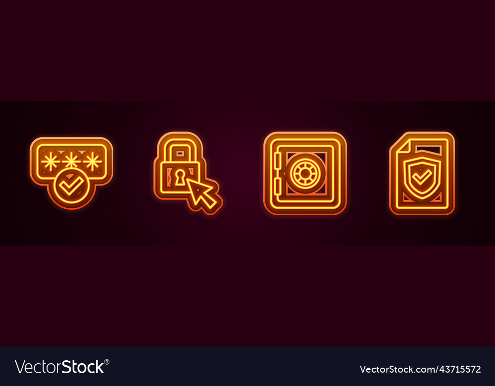 Set line password protection lock safe vector image Set line password protection lock safe