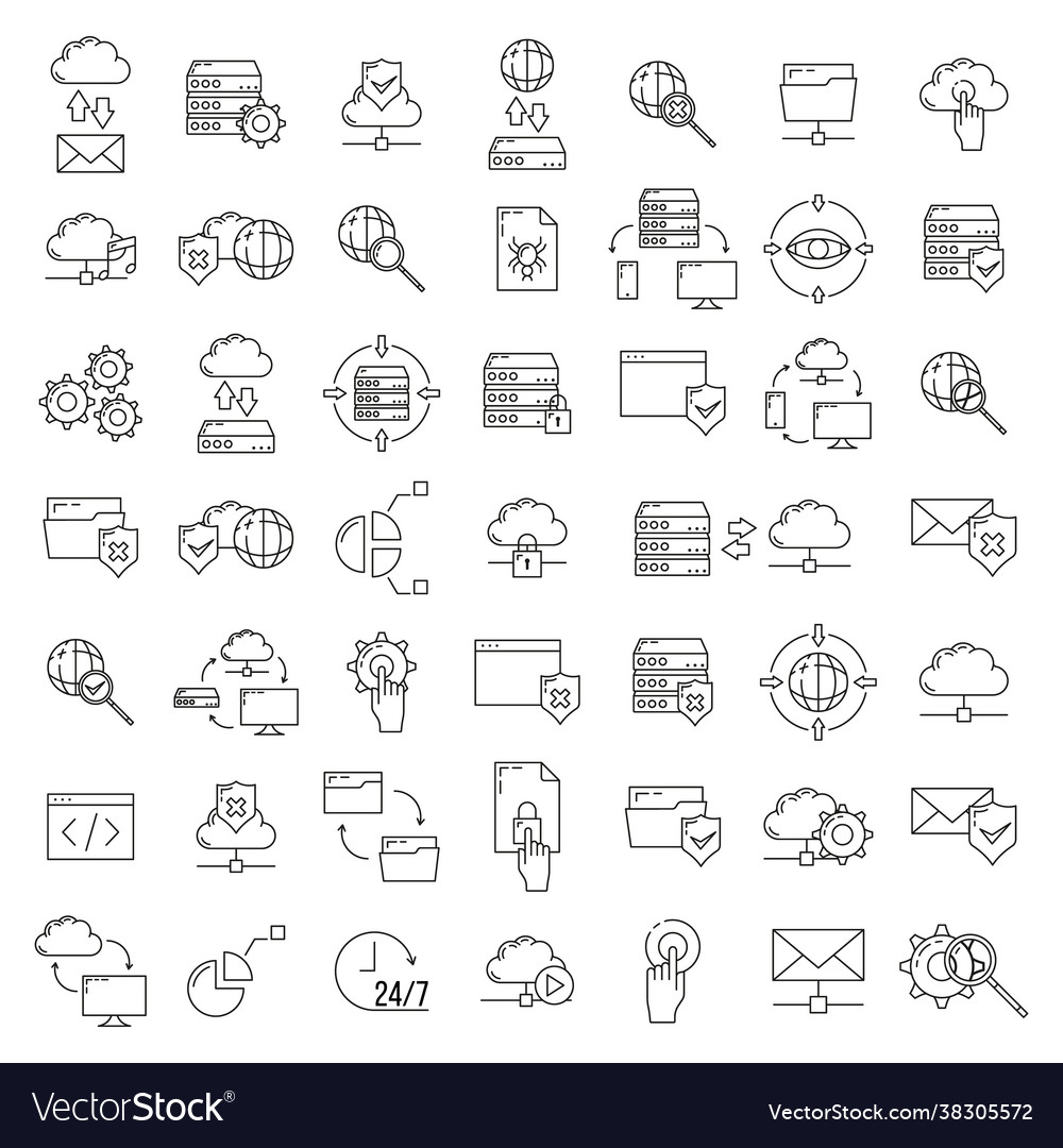 Set online database cloud computer technology vector image Set online database cloud computer technology