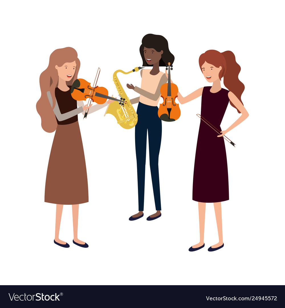 Women with musical instruments character Vector Image