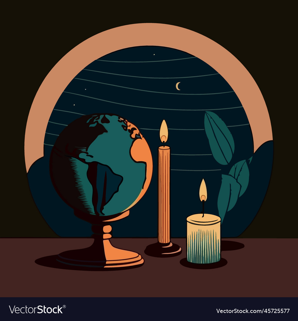 A globe and lit candle to represent