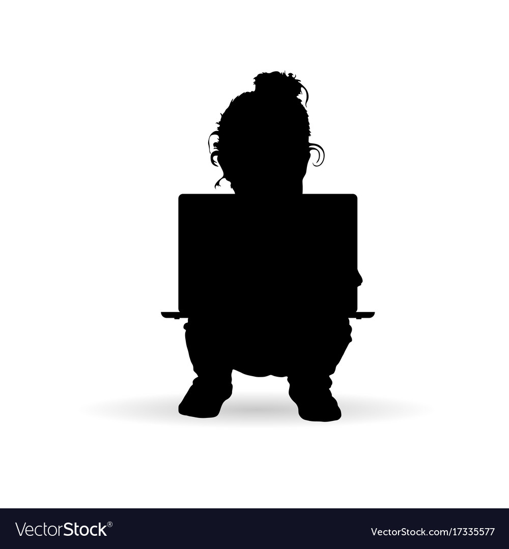 Child with a laptop on her lap silhouette