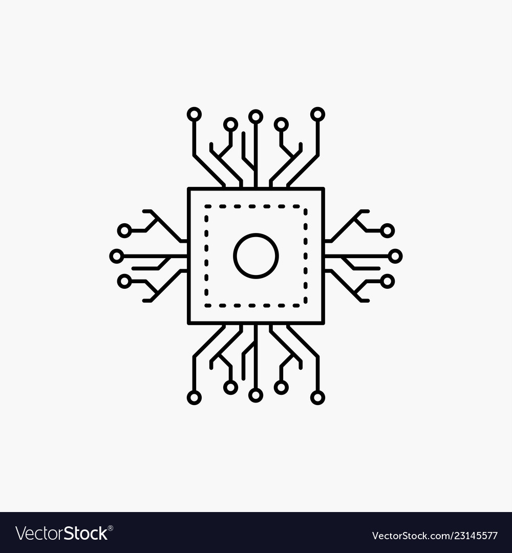 Chip cpu microchip processor technology line icon vector image Chip cpu microchip processor technology line icon