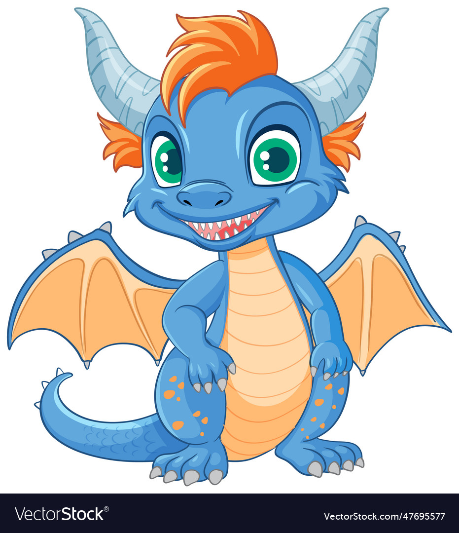 Cute Blue Dragon Cartoon Character Sitting Vector Image