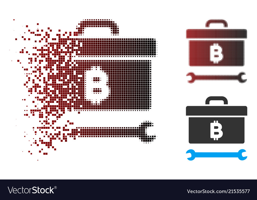 Fractured pixel halftone bitcoin toolbox icon