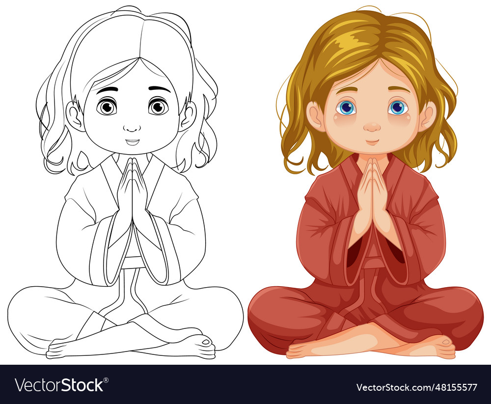 Girl sitting and praying in meditation Royalty Free Vector