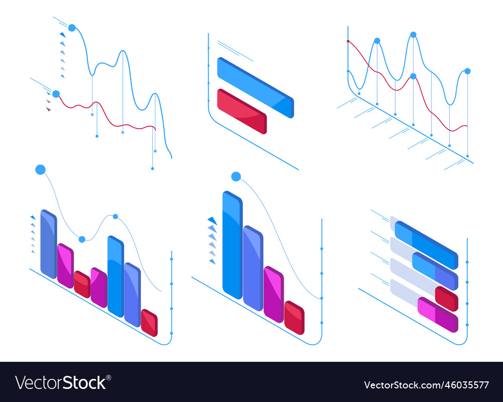 Isometric data analysis charts statistic diagram vector image Isometric data analysis charts statistic diagram