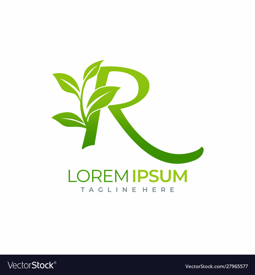 Letter r green plant leaf logo Royalty Free Vector Image