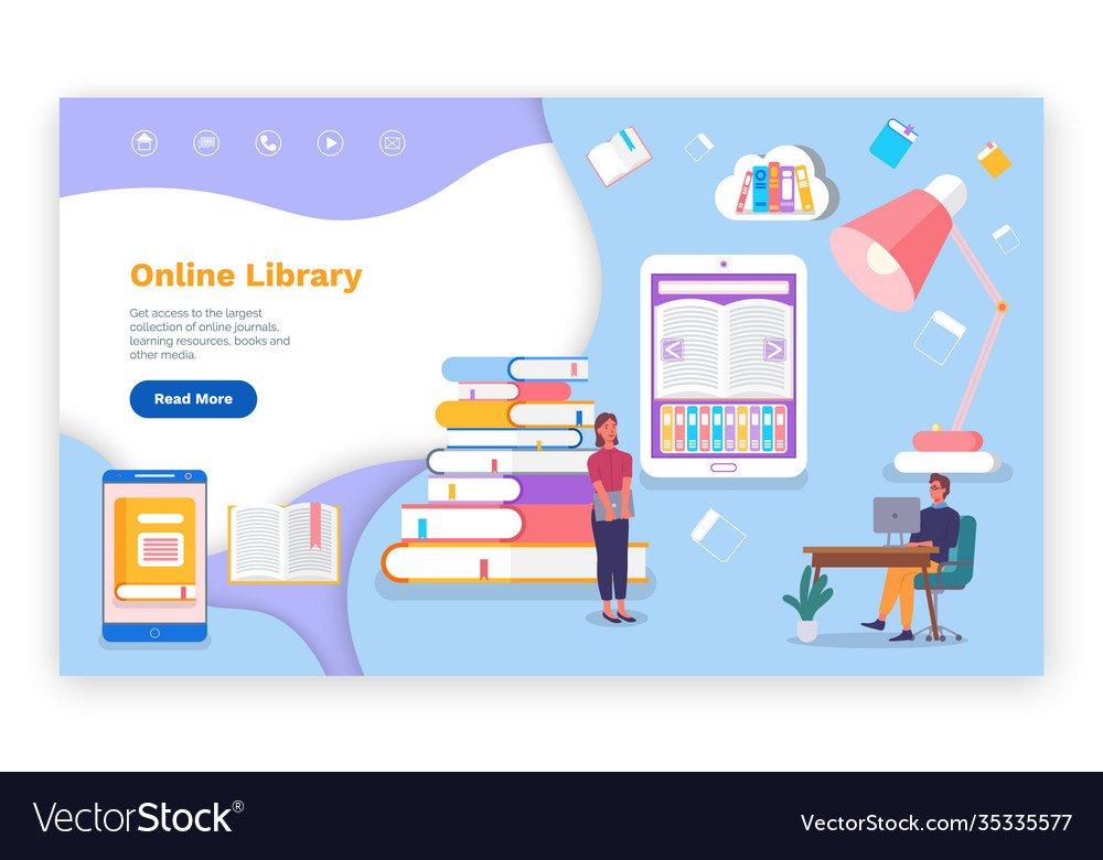 Online-Bibliothek Website Landing Page Konzept vector image Online-Bibliothek Website Landing Page Konzept