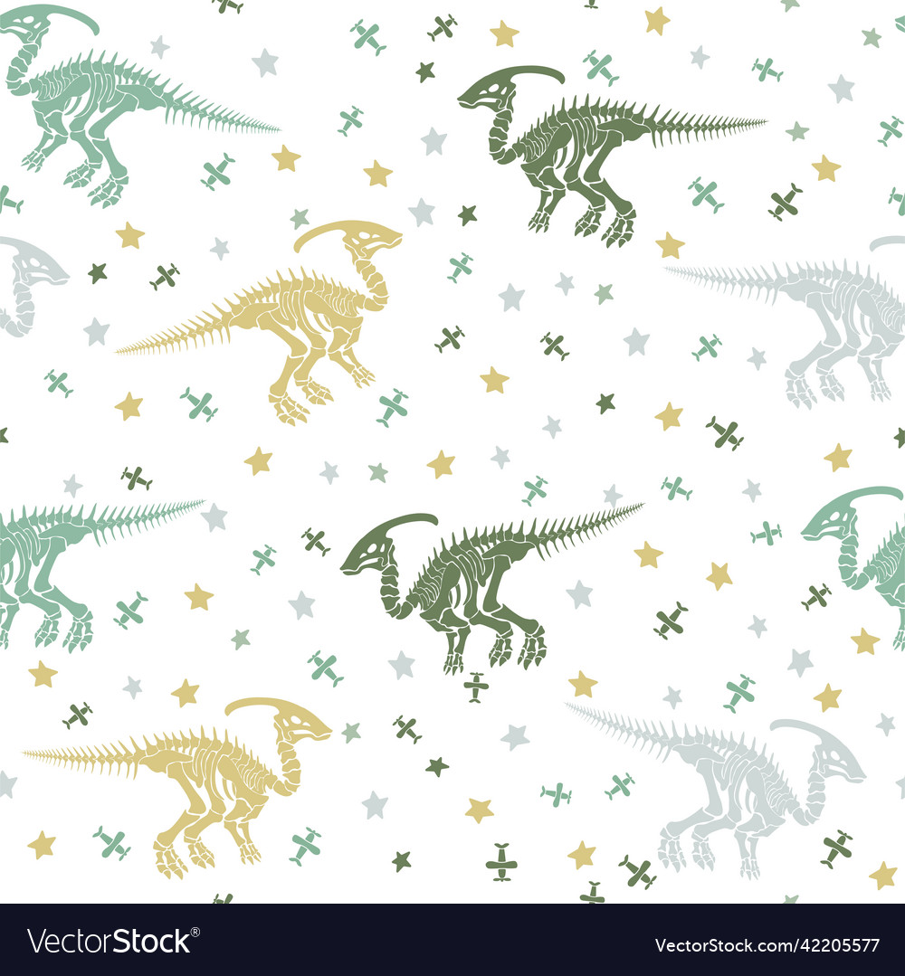 Seamless pattern with dinosaur skeleton