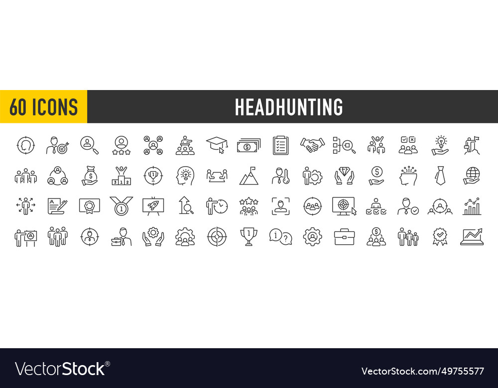 Set of 60 headhunting web icons in line style vector image Set of 60 headhunting web icons in line style