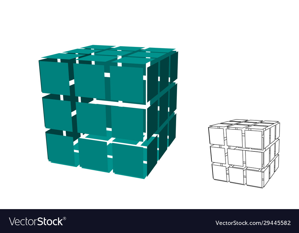 Abstract polygonal cube with cuts 3d