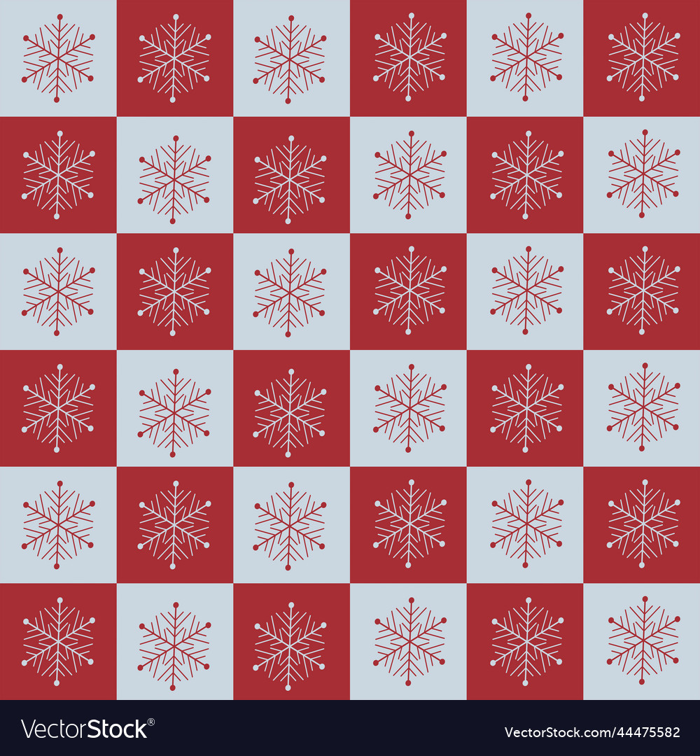 Checkered christmas snowflake red seamless pattern