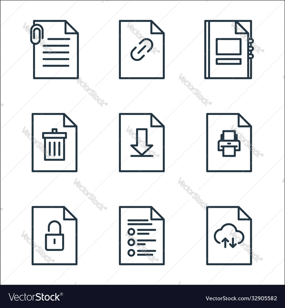 File and document outline line icons linear set Vector Image