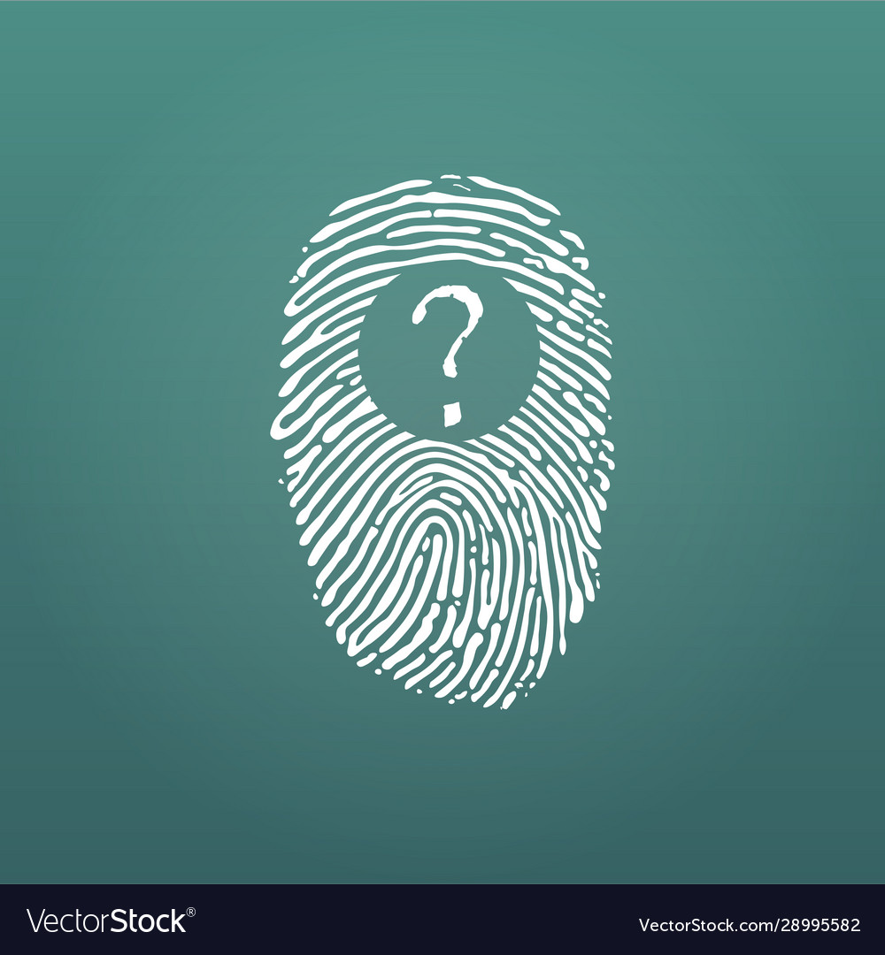 Fingerprint and question mark identification vector image Fingerprint and question mark identification