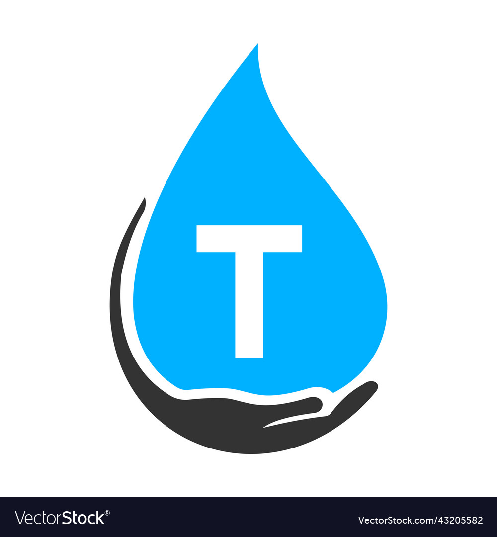 Letter t hand and water logo concept care