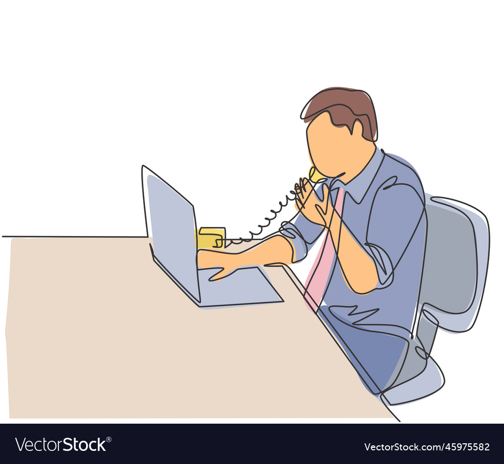 One continuous line drawing of young programmer