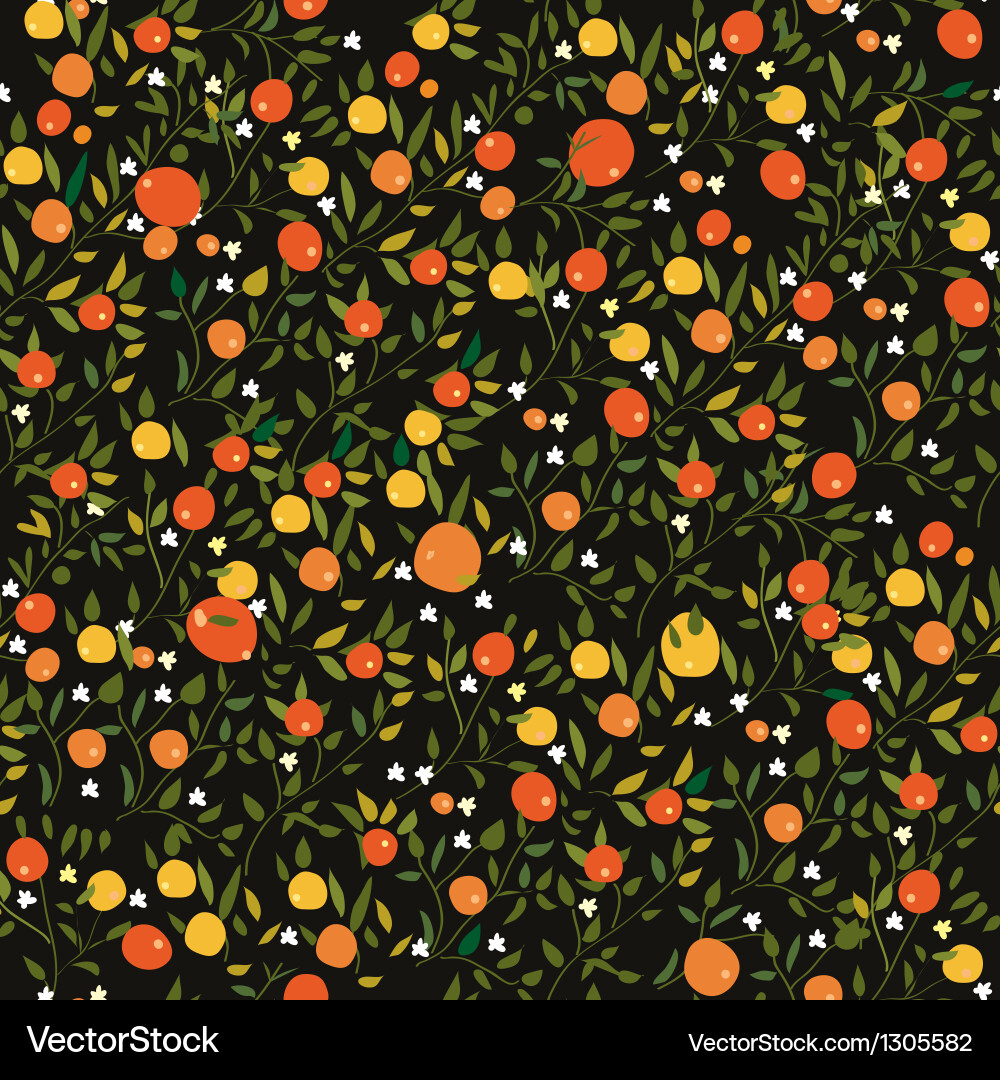 Oranges and leaves seamless pattern Royalty Free Vector