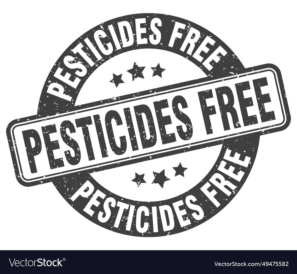 Pesticides free stamp label round Royalty Free Vector Image