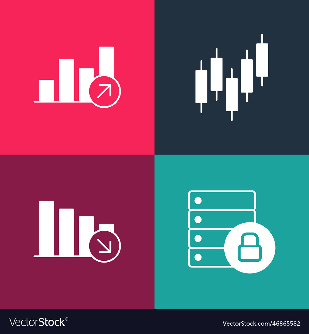 Set pop art server security with padlock vector image Set pop art server security with padlock