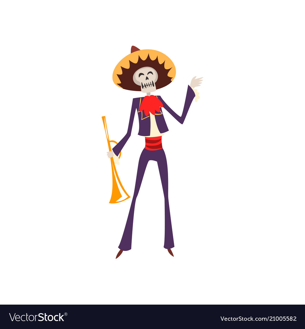 Skeleton in mexican traditional costume and hat Vector Image
