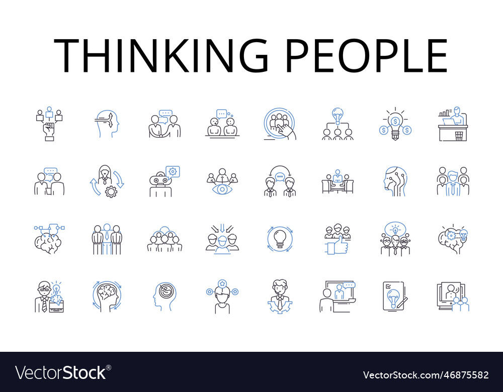 Thinking people line icons collection