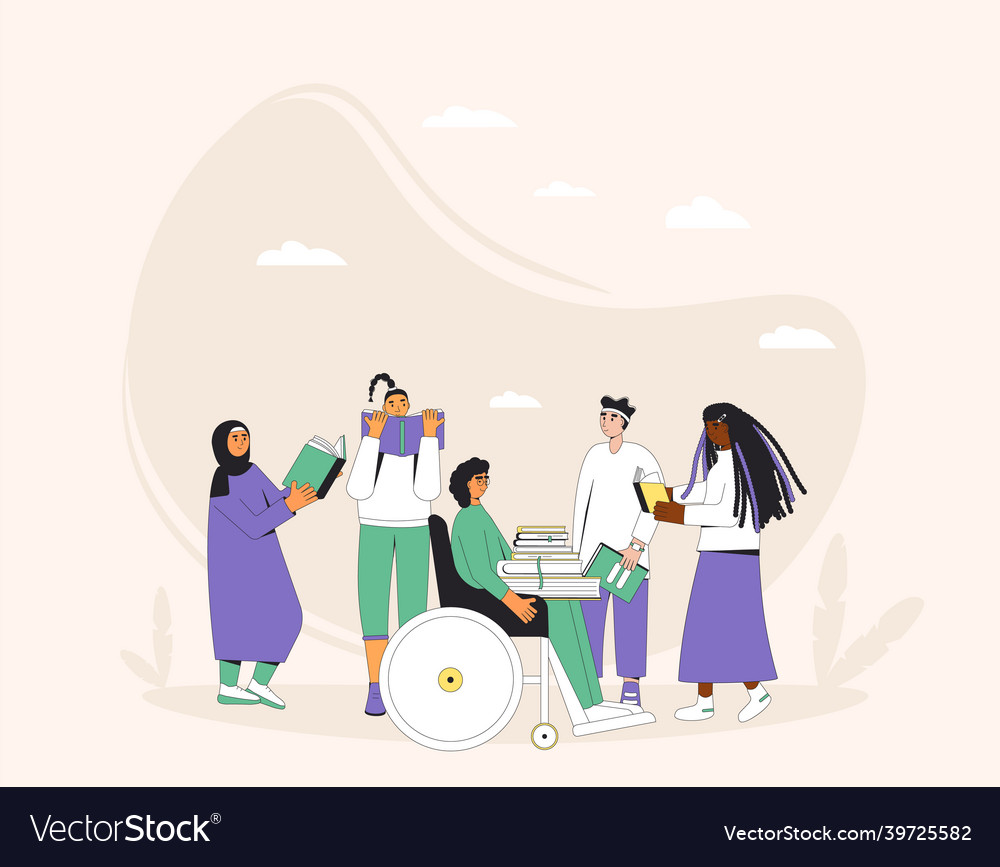 Young adult genre group of teenagers with books vector image