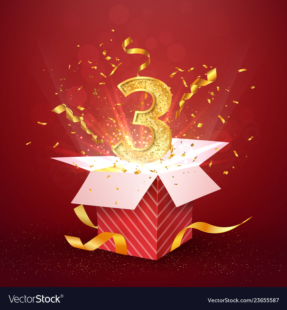 3 rd year number anniversary and open gift box Vector Image